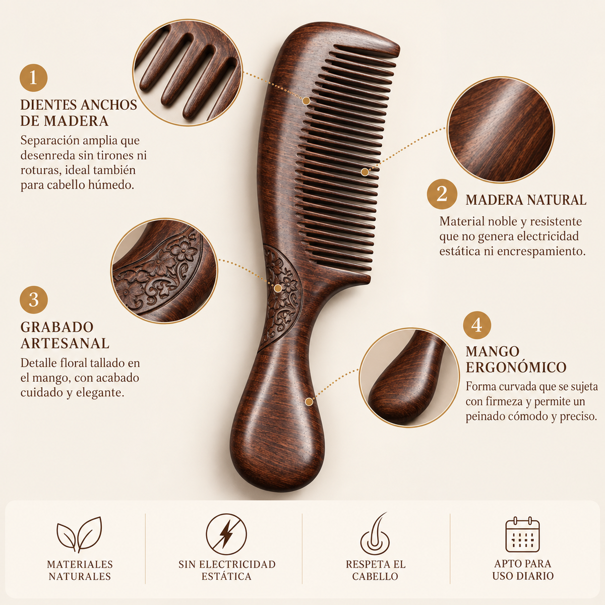 Kit VILUNEA — Cepillo de Jabalí y Peine de Madera